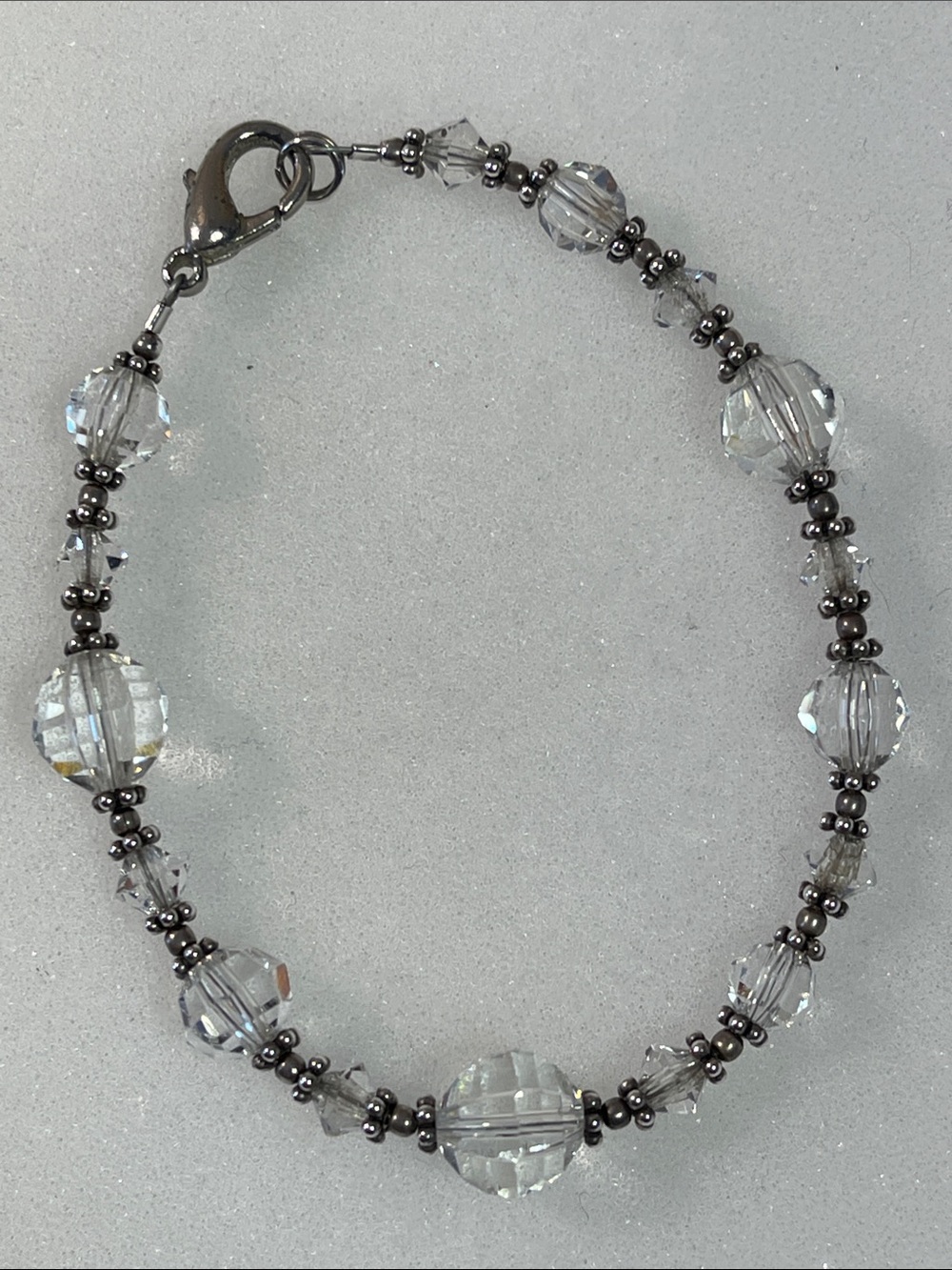 Crystal beaded bracelet using vintage faceted beads - 6.5 on cone